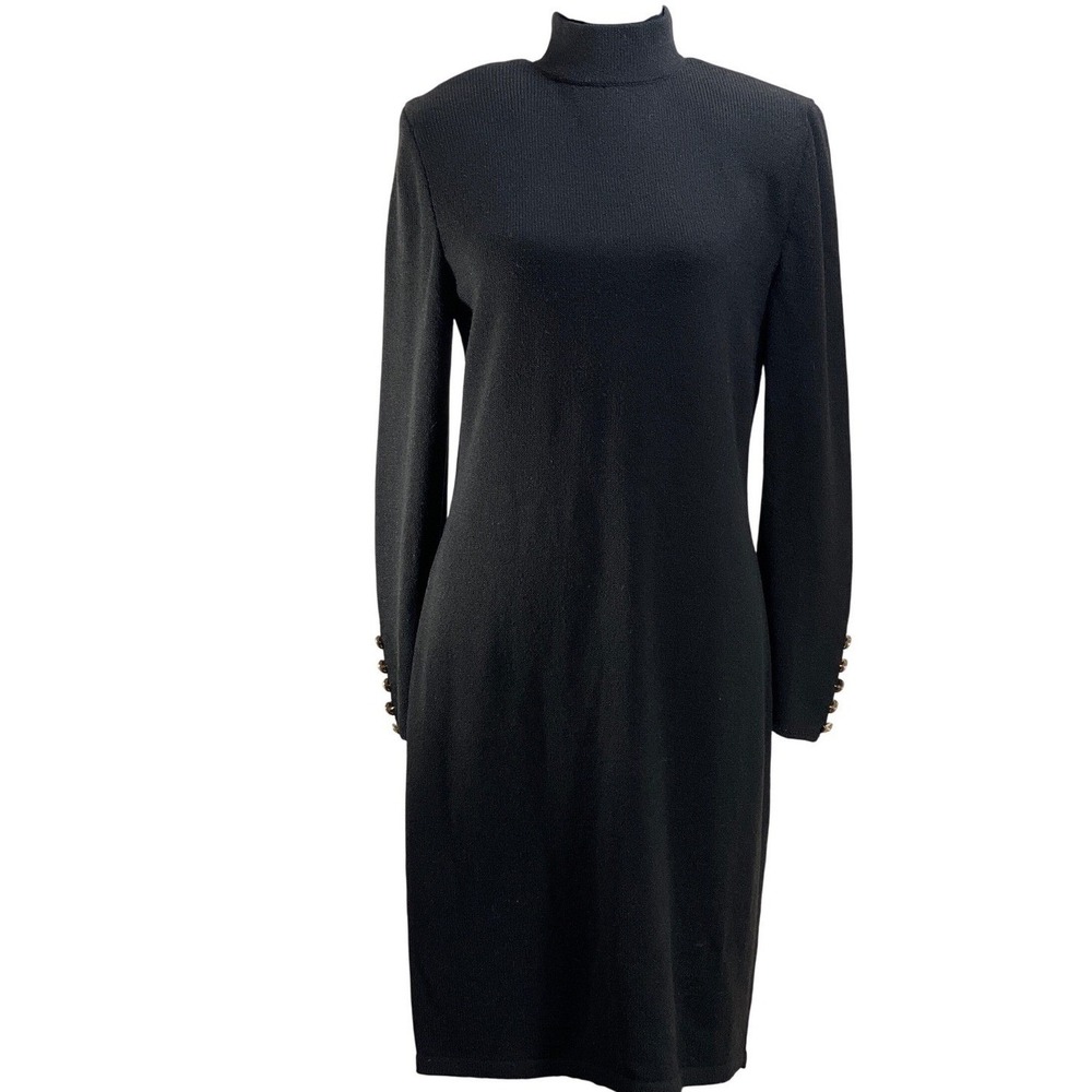 Don Sayres for Wellmore Vintage Black Wool Blend Mock Neck Dress Gold Buttons 8